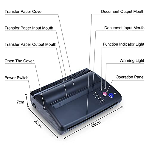 Sacnahe Tattoo Transfer Stencil Machine Copier Printer Thermal Tattoo Kit Copier Printer With 20pcs Tattoo Stencil Transfer Paper, Black