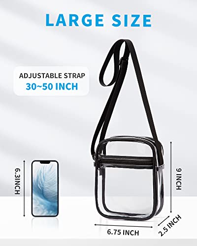 Vorspack Clear Bag Stadium Approved - PVC Clear Purse Clear Crossbody Bag with Front Pocket for Concerts Sports Festivals - Black