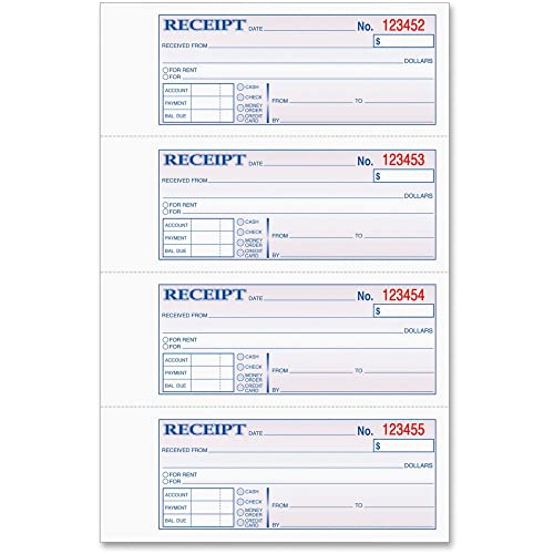 TOPS Money/Rent Receipt Book, 3-Part, Carbonless, 11 x 7-5/8 Inches, 4 Receipts/Page, 100 Sets per Book (46808)