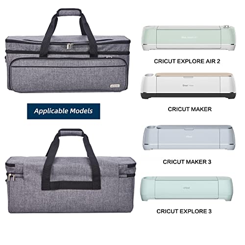 NICOGENA Double Layer Carrying Case with Mat Pocket for Cricut Maker 3, Explore 3, Multi Large Front Compartments for Tools, Accessories and Supplies, Grey