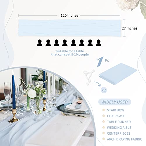 Blue Chiffon Table Runner 27x120 Inches 1 Piece Romantic Sheer Fabric for Birthday Party Baby Shower Cake Table Decoration