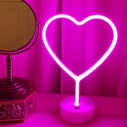 BHCLIGHT Pink Heart Neon Sign, LED Neon Light Battery Operated or USB Powered Lamp Valentines Day, Table Decorations Lights for Room Dorm Wedding Anniversary Bedroom Classroom Decor