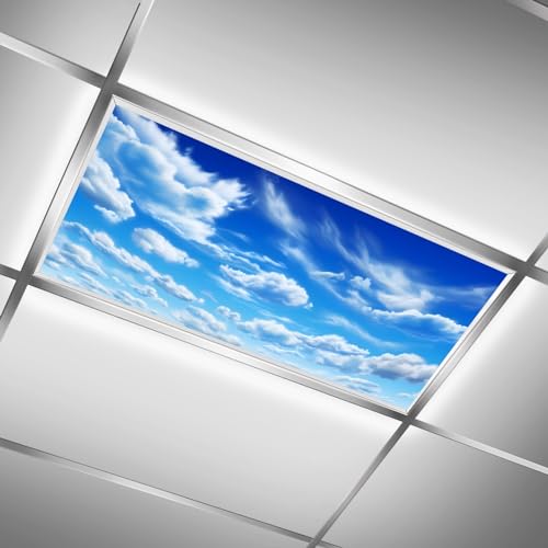 MSINMKOK Decorative Clouds Fluorescent Light Covers 48" Long Blue Sky Light Covers for Classroom Offices Hospital 4x2 ft Drop Ceiling Light Filters Eliminate Harsh Glare Ceiling Lamp Decorations