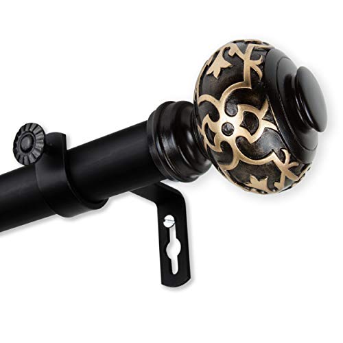 Rod Desyne 1" Maple Curtain Rod, 28-48", Black