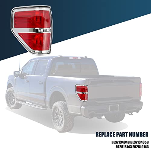 RANSOTO F150 Tail Light Compatible With Ford F-150 2009 2010 2011 2012 2013 2014 Left Driver Side Brake Light - Chrome Trim