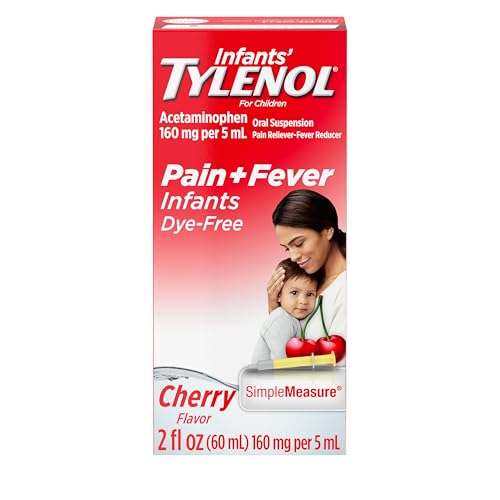 Tylenol Infants Oral Suspension with 160 mg Acetaminophen, Pain and Fever Relief for Sore Throat, Headache, and Toothache Liquid Medicine for Kids, Dye-Free, Cherry Flavor, 2 FL OZ