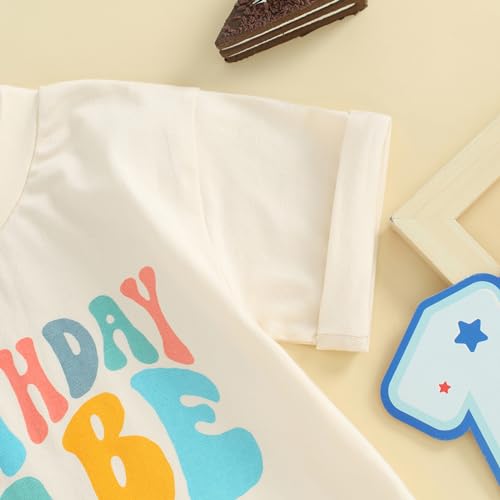 Kayotuas Baby First Birthday Outfit Boy Girl Cute Birthday Bubble Romper Colorblock Letter T Shirt Onesie Cake Smash Clothes (Birthday Babe Apricot, 6-12 Months)