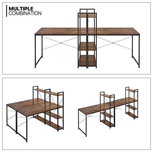 MoNiBloom Computer Desk with 4 Tier Storage Shelves, 47 Inches Home Office Study Writing Desks with Display Bookshelf, Rustic Brown