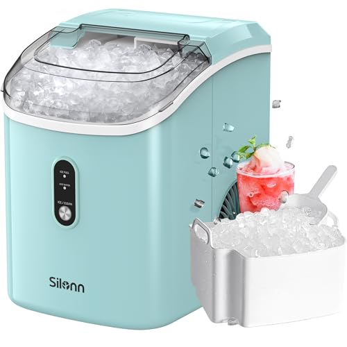 Nugget Countertop Ice Maker, Silonn Chewable Pellet Ice Machine with Self-Cleaning Function, 33lbs/24H, Portable Ice Makers for Home, Kitchen, Office, Green