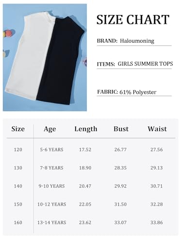 Haloumoning Girls Cap Sleeve Tops Summer Crewneck Tank Tops Cute T-Shirt Blouse 5-14 Years Blue