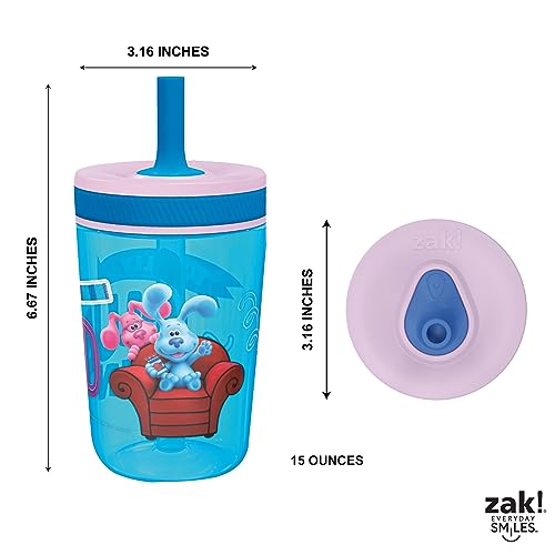 Zak Designs 15oz Blue's Clues Kelso Tumbler Set, Leak-Proof Screw-On Lid with Straw Made of Durable Plastic and Silicone, Perfect Bundle for Kids, 1 Count (Pack of 1)