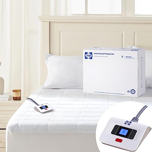 Sealy Electric Mattress Pad Twin Size, Heated Mattress Pad with 10 Heat Settings, Bed Warmer with Single Controller & Auto Off 1-12 Hours, Fit Up to 15 Inch, Machine Washable, 39"x75"