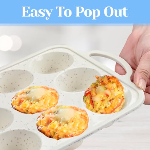 Silicone Muffin Pan with Metal Reinforced Frame - 12-Cup Mini Muffin Pan for Homemade Muffins, Cupcakes, Muffin Cakes, and Bread, Oven and Dishwasher Safe - Beige With Coffee-Colored Specks