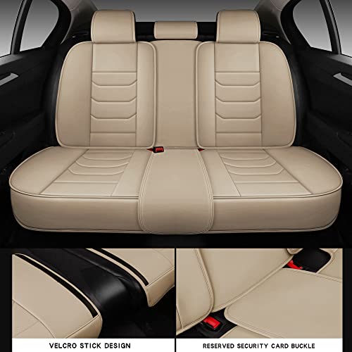 HAITOUR Full Coverage Leather Car Seat Covers Full Set Universal Fit for Most Cars Sedans Trucks SUVs with Waterproof Leatherette in Automotive Seat Cover Accessories (Full Set, Beige)