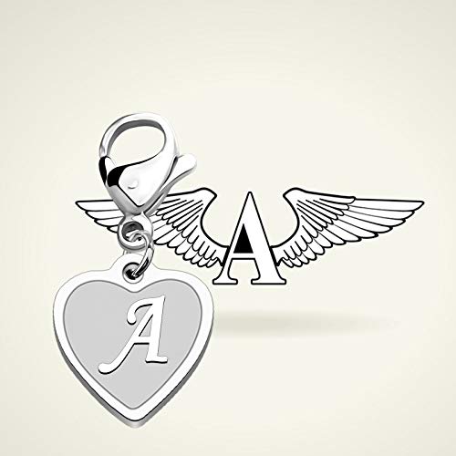 FAADBUK Initial Letter A-Z Alphabet Heart Charm for Bracelet Keychain Necklace Initial Stainless steel Clasp Clip on Charm (intial M)