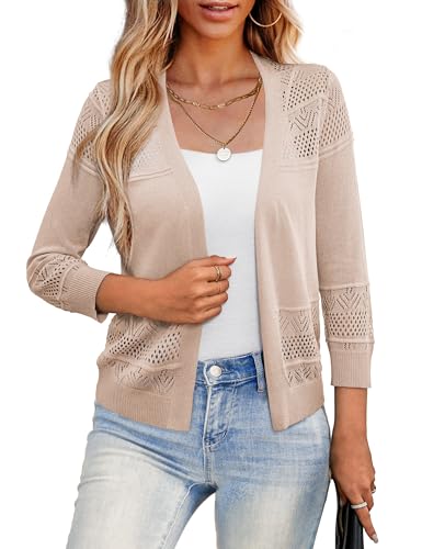 LIENRIDY Women's Open Front Knit Cropped Bolero Shrug Cardigan Sweater 3/4 Sleeve, Apricot, S