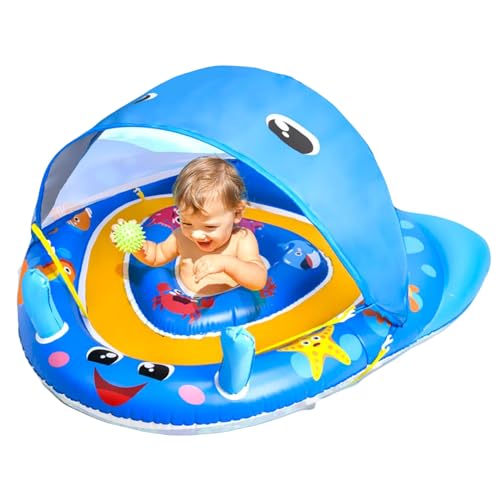 Baby Pool Float with Canopy Infant Float 6-24 Months Baby Swimming Float for Pool Toddler Pool Float with Shade UPF50+ Sun Protection Inflatable Pool Toys with Adjustable Safety Seat (Standard)