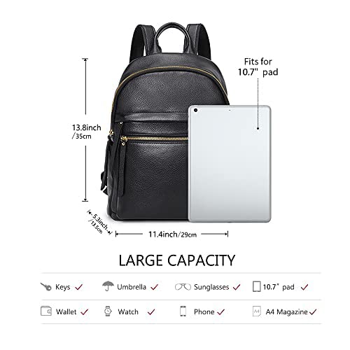 Kattee Genuine Leather Backpack Purse for Women Multi-functional Elegant Daypack Soft Leather Shoulder Bag Shopping Trip, Medium, Apricot
