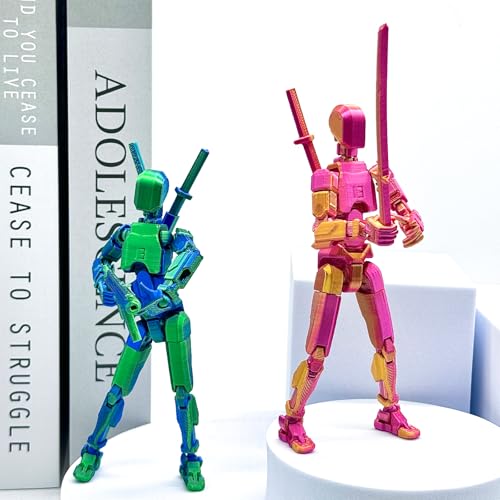 2 Packs (Assembly Completed) T13 Action Figure Set,Titan 13 Robot Movable Action Figure,3D Printed 13 Action Figure Articulated,Full Body Mechanical Doll,Christmas Birthday Gift for Kids Adult (laser)