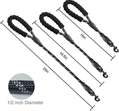 Cymiler Short Dog Leash,3 Sizes Nylon Short Traffic Leash with Padded Handle,Dog Short Training Leash with Highly Reflective Threads for Small Medium Large Dogs