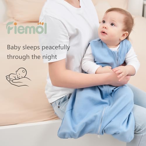 FIEMOL Baby Sleep Sack 0-6 Months, 100% Cotton Sleeping Sack for Newborn and Infant, 3 Pack Baby Wearable Blanket, 0.5 Tog Lightweight Double Zipper Sleep Bag Apricot