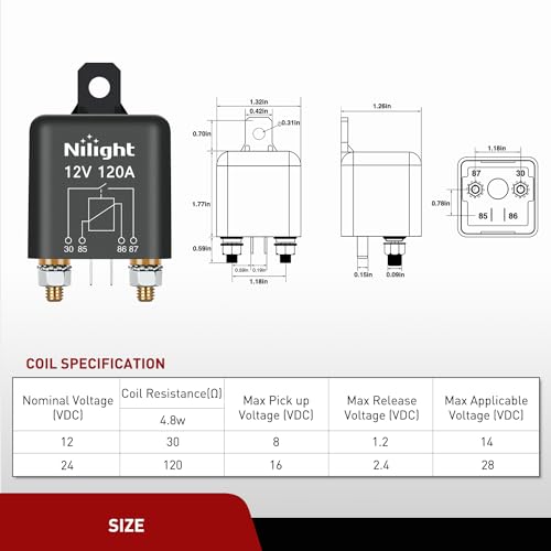 Nilight 120A Starter Relay 4 Pin Split Charge Relay Switch 12V Continuous Heavy Duty SPST High Current 4 Terminal Car Starter On Off Control Relay for Automotive Car Truck RV Camper