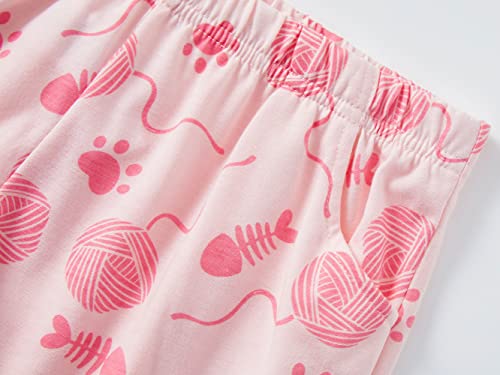 Tebbis Summer Pajamas for Little/Teen Girls – Pink & Cute Cat PJS Cute Jammies Set Size 5T