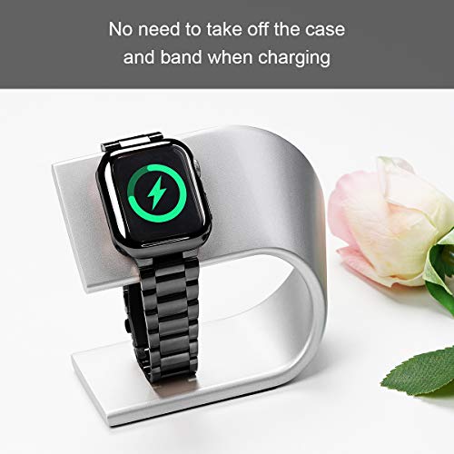 iiteeology Compatible with Apple Watch Band 38mm Series 3 2 1, Upgraded Stainless Steel Band with iWatch Screen Protector Case for Women Black/Black