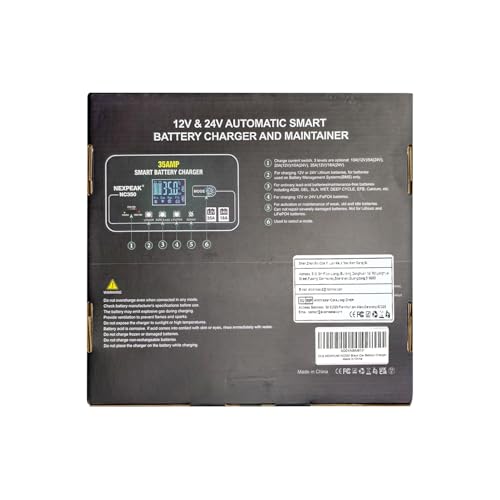 35-Amp Car Battery Charger, 12V and 24V Smart Fully Automatic Battery Charger Maintainer Trickle Charger w/Temperature Compensation for Car Truck Lawn Mower Boat Lead Acid Lithium LiFePO4 Batteries