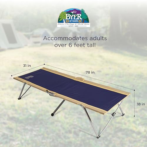 BYER OF MAINE Easy Cot - Extra Large Folding Cot - Heavy Duty Cot for Indoor and Outdoor Use - Cot Bed for Adults - 78”L X 31”W X 18”H - 330 lb Capacity