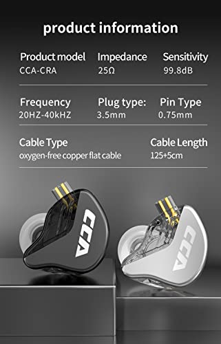 CCA CRA in Ear Monitor, Ultra-Thin Diaphragm Dynamic Driver IEM Earphones, Clear Sound & Deep Bass in Ear Headphones, Wired Gaming Earbuds with 2 Pin Detachable Cable for Singer Musicians Drummers