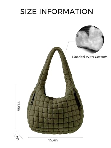 Puffer Quilted Shoulder Bag for Women Padding Shoulder Bag Puffy Hobo Bag Trendy Tote Bag 2024, Army Green