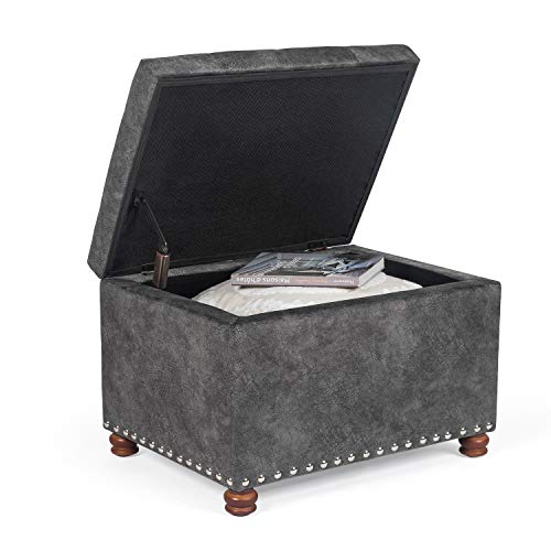 Joveco Storage Ottoman Foot Rest Stool, 24" Velvet Footstool Bench for Living Room Bedroom, Light Grey