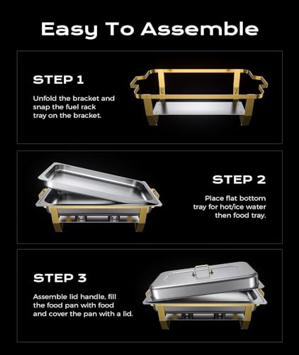 Chafing Dishes for Buffet 2 Pack, 8QT [Elegant & Sturdy] Chafing Dish Buffet Set, Stainless Steel Chafers and Buffet Warmers Sets, [High Grade Gold & Silver Colors] Food Warmers for Parties,Wedding