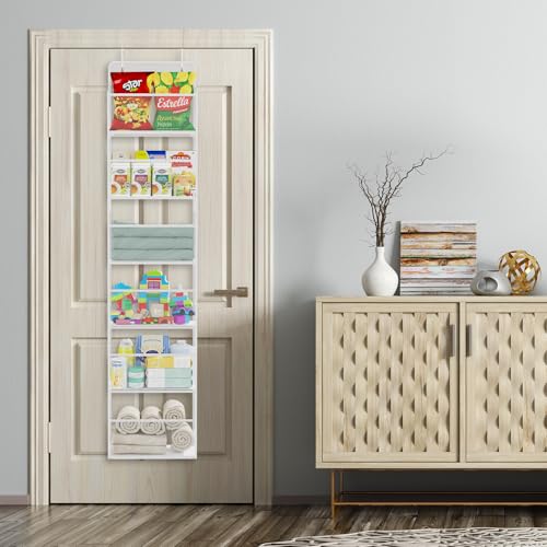 Univivi Over Door Hanging Organizer Behind the Door Storage, Closet Door Organizer with 6 Clear Plastic Pockets & 2 Big Metal Hooks for Cosmetics, Bathroom, Nursery and Sundries