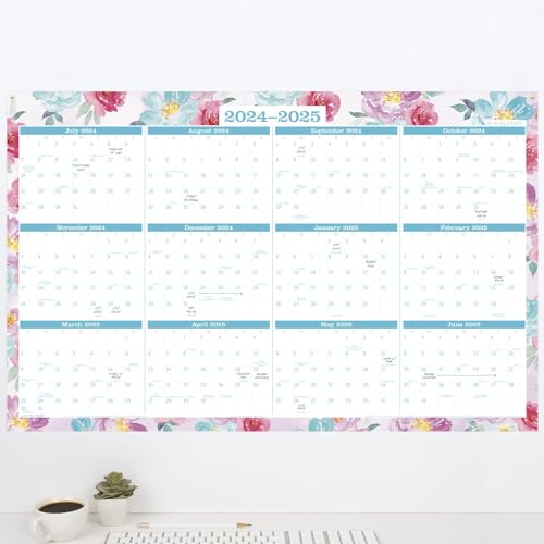 AT-A-GLANCE 2024-2025 Erasable Wall Calendar Planner, 24" x 36", Large, Academic & Regular Year, Dry Erase, Reversible, Vertical/Horizontal, Badge Floral (1710F-550SB)