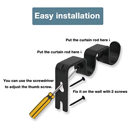 OVOV Double Curtain Rod Brackets for Curtain Rod Heavy Duty Curtain Rod Holders (Black) for 1"&5/8" 3 Pack