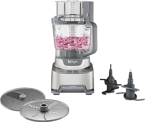 Ninja BN601 Professional Plus Food Processor, 1000 Peak Watts, 4 Functions for Chopping, Slicing, Purees & Dough with 9-Cup Processor Bowl, 3 Blades, Food Chute & Pusher, Silver