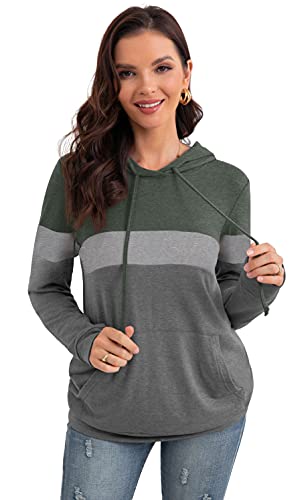 PrinStory Sweatshirts For Women Pullover Tunic Tops Fall Outfits 2023 Y2K Winter Clothes Camo Army Green S