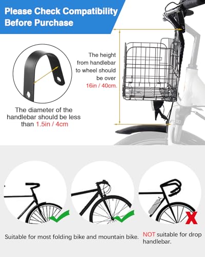 Zacro Bike Basket Front/Rear, Folding Bicycle Basket with Removable Liner Bag, Large Quick Release Design Metal Ebike Basket for Adult Women/Men Carrying Dogs, Pets, Fruit & Grocery