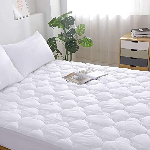 WhatsBedding Waterproof Mattress Pad Twin XL Size Cotton Top Down Alternative Filling Pillowtop Mattress Topper Cover-Fitted Quilted (Twin XL Mattress Pad)