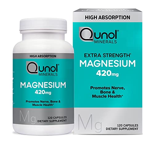 Qunol Magnesium Capsules 420mg, High Absorption Magnesium Supplement, Extra Strength, Bone and Muscle Health Supplement, 120 Count