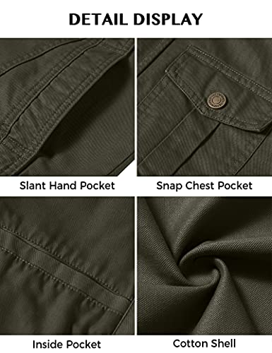 WenVen Men's Spring Military Casual Cotton Jacket Outwear (Army Green, Medium)