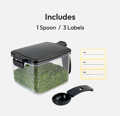 carrotez 2 Pack Airtight Spice Containers with Labels and Spoons, Food Storage Containers for Herbs, Coffee, Seasoning Organization, BPA free - Black