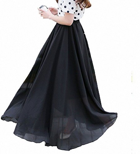 Afibi Womens Chiffon Retro Long Maxi Skirt Beach Ankle Length Skirt (Medium, Navy White)