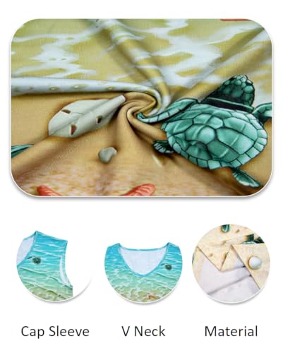 Beach Tanks Women Cap Sleeve Summer Tank Top Funny Sea Turtle Print Tops Sleeveless Family Vacation Tops Blue