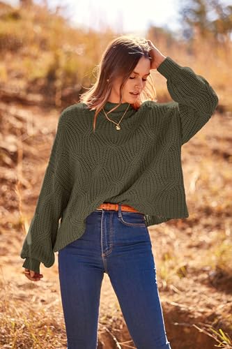 PRETTYGARDEN Women's Fall Oversized Pullover Sweaters Casual Crewneck Long Sleeve Chunky Cable Knit Blouse Top (Army Green,Small)