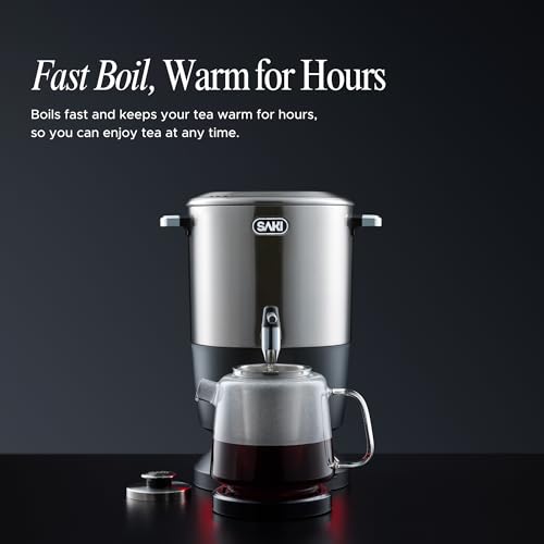 SAKI Chaiovar Electric Samovar - 4L Stainless Steel Electric Tea Maker, Temperature Display, Large Ceramic Teapot, Boil Dry & Auto Shut Off, Best for Persian, Russian, and Turkish Tea (Silver)