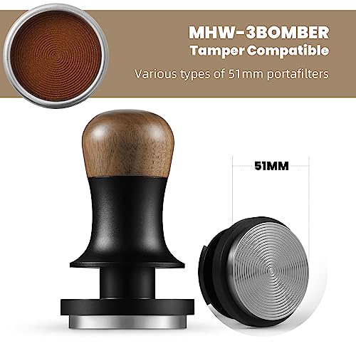 MHW-3BOMBER 51mm Espresso Coffee Tamper with Three Spring Loaded Calibrated Espresso Tamper 30lbs Espresso Hand Tamper with Sound Feedback T6174T