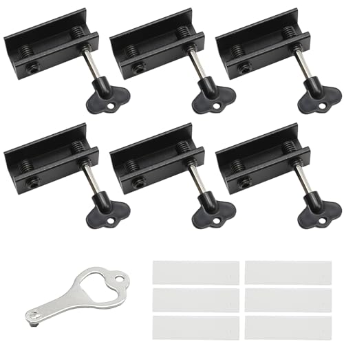 6 Sets of Window Locks Sliding Window Locks with Key for Vertical and Horizontal Sliding Windows and Doors Adjustable Window Security Locks for Children Home Bedroom and Office (Black)